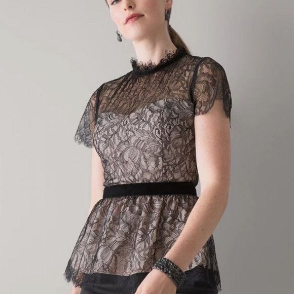 White House Black Market Contrast Lace Bodice Blouse – Size 14 – NWT - Picture 5 of 16